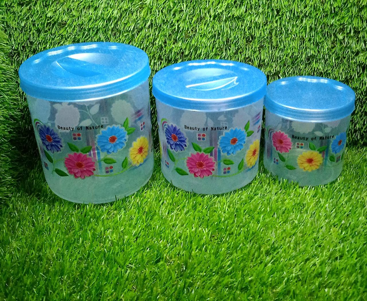 2087 Kitchen Plastic Floral Design Grocery Storage Container/Jar. Set of 3pcs - 800ML, 1600ML, 2400ML DeoDap 2087 Kitchen Plastic Floral Design Grocery Storage Container/Jar. Set of 3pcs - 800ML, 1600ML, 2400ML DeoDap